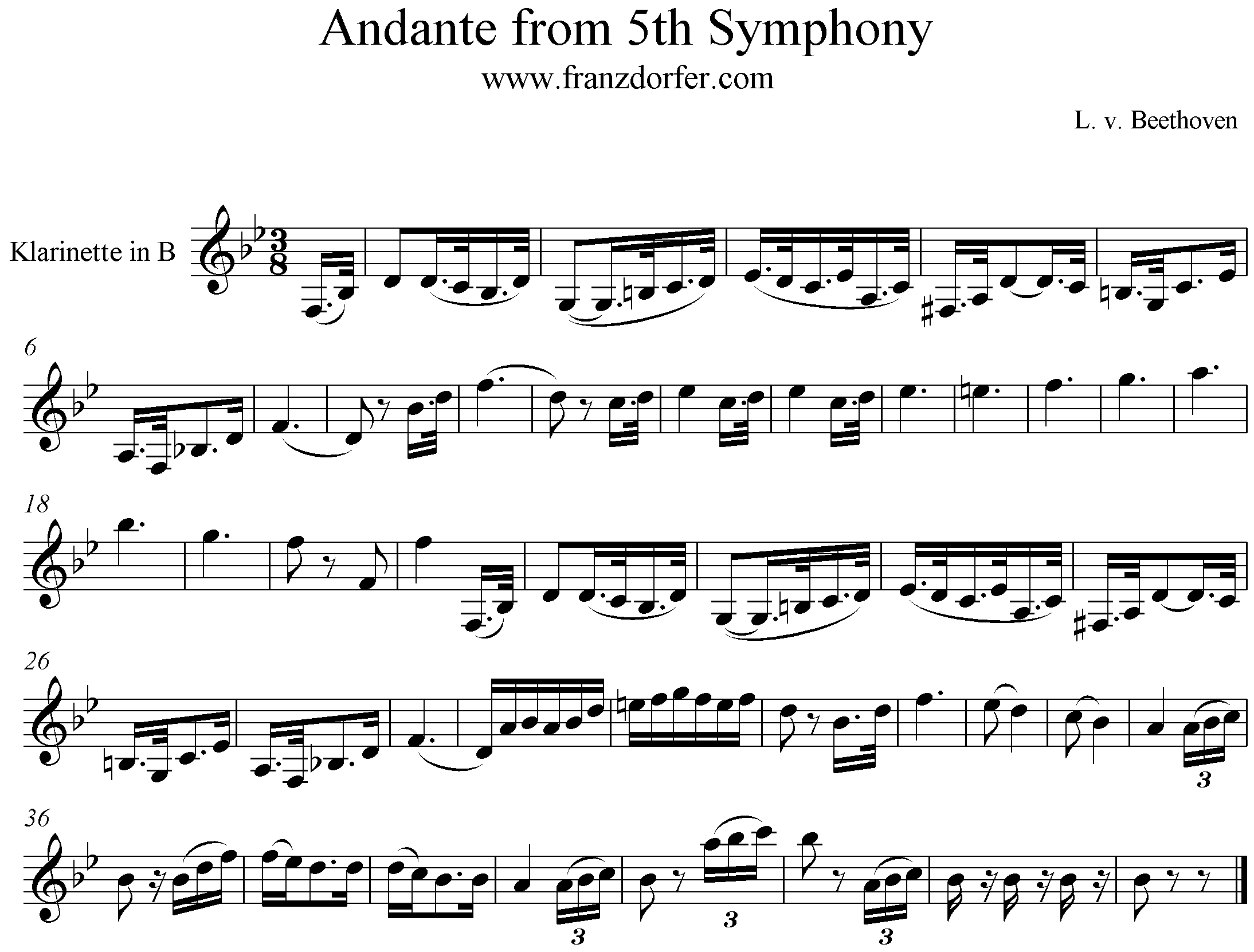 andante from 5th symphony beethoven, Clarinet freesheetmusic